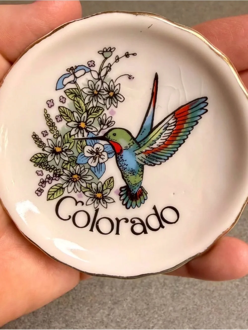Colorado Hummingbird Decorative Plate with Floral Design